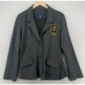 RALPH LAUREN Blazer Womens XL Crest Patch Varsity College University Jacket Gray